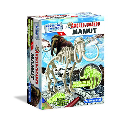 Clementoni-55027 - Arqueojugando Mamut fosforescente - juego científico para excavar y montar dinosaurios a partir de 7 años