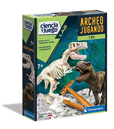 Clementoni-55032 - Arqueojugando T-Rex fosforescente - juego científico para excavar y montar dinosaurios a partir de 7 años