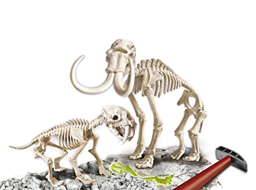 Clementoni-55053 - Arqueojugando Mamut y Smilodon fosforescente - juego científico para excavar y montar dinosaurios a partir de 7 años