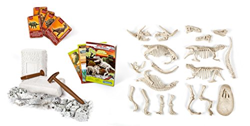 Clementoni-55054 - Arqueojugando T-Rex y Triceratops fosforescente - juego científico para excavar y montar dinosaurios a partir de 7 años