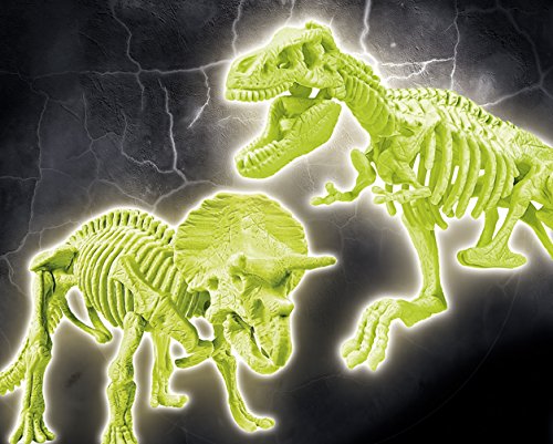 Clementoni-55054 - Arqueojugando T-Rex y Triceratops fosforescente - juego científico para excavar y montar dinosaurios a partir de 7 años