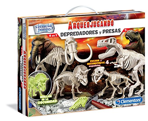 Clementoni-55110 - Arqueojugando Depredadores y Presas - juego científico para excavar y montar dinosaurios a partir de 7 años