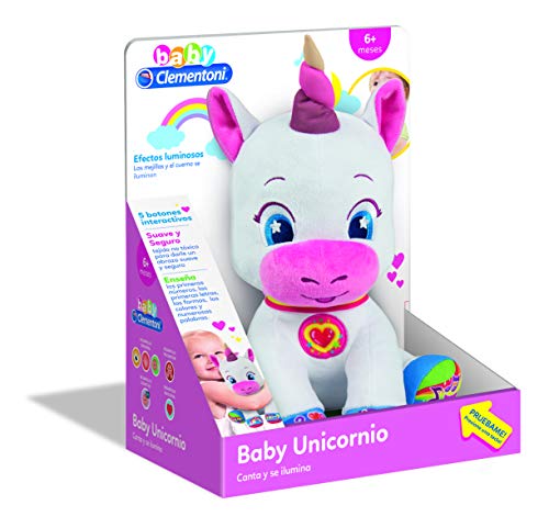 Clementoni-55262 - Baby Unicornio - peluche interactivo para bebés a partir de 6 meses