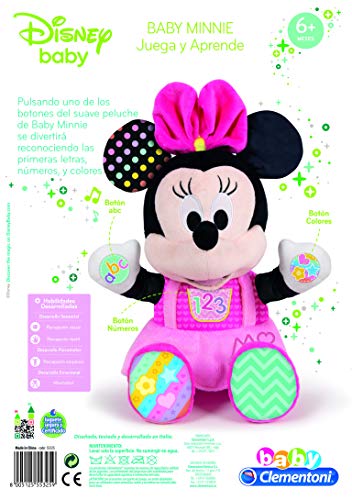 Clementoni-55325 - Peluche Baby Minnie - peluche bebé interactivo de Disney a partir de 6 meses