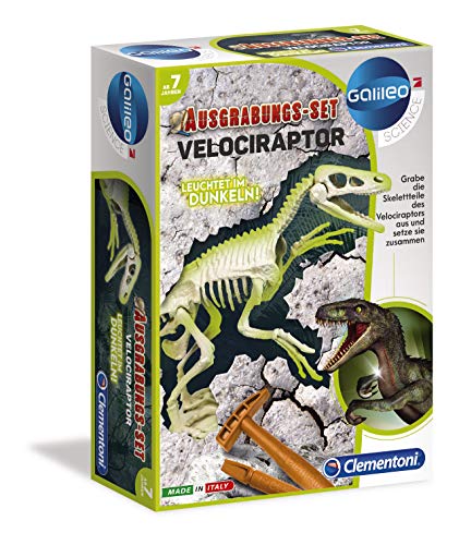 Clementoni- Galileo Science Juego Velociraptor, Juguete para niños a Partir de 7 años, excavación de ossilios de Dinosaurios con Martillo y cincel, para pequeños investigadores (59174)