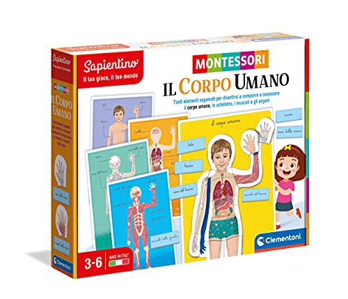 Clementoni- Sapientino Montessori 3 años, Juego Educativo Cuerpo Humano, anatomía y Desarrollo lenguaje – Fabricado en Italia, Multicolor (16373)