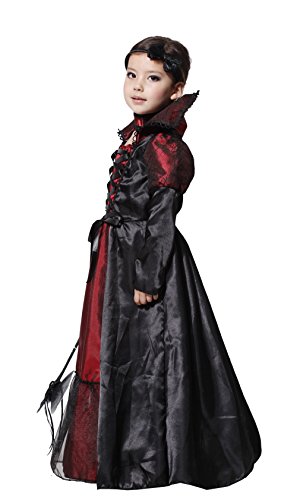 Cloudkids Disfraz Vampiresa de Niña 4-6 Años, Halloween Disfraz de Vampiro Niña Chica, Talla M, Color Rojo y Negro