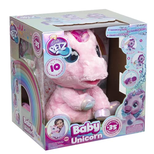 Club Petz Baby Unicorn - Peluche interactivo de poney rosa que se transforma en un unicornio mágico, 35 sonidos y reacciones; + 9 accesorios y sorpresas; peluche y juguete ideal para niños de 18 meses