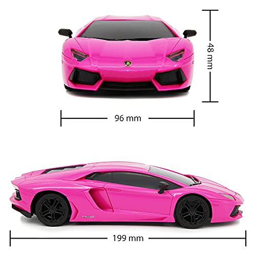 CMJ RC Cars Lamborghini Aventador Pink LP700-4 Coche de control remoto con licencia oficial Luces de trabajo a escala 1:24 2.4Ghz (Rosa)