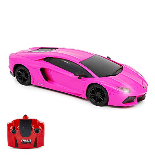 CMJ RC Cars Lamborghini Aventador Pink LP700-4 Coche de control remoto con licencia oficial Luces de trabajo a escala 1:24 2.4Ghz (Rosa)