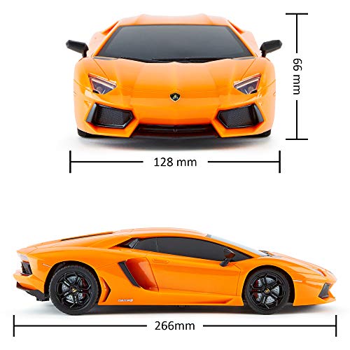 CMJ RC Cars ™ Lamborghini Aventador Coche de Control Remoto con Licencia Oficial Coche 1:18 Escala Luces de Trabajo 2.4Ghz Naranja