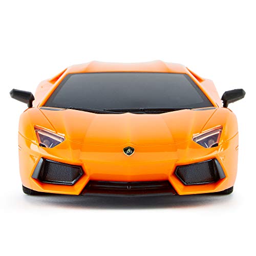 CMJ RC Cars ™ Lamborghini Aventador Coche de Control Remoto con Licencia Oficial Coche 1:18 Escala Luces de Trabajo 2.4Ghz Naranja