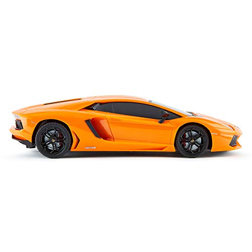 CMJ RC Cars ™ Lamborghini Aventador Coche de Control Remoto con Licencia Oficial Coche 1:18 Escala Luces de Trabajo 2.4Ghz Naranja