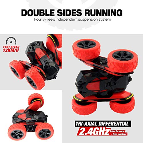 Coche teledirigido 4WD RC coche mando a distancia 360° rotación Acrobática RC Stunt Car mando a distancia, 1:28/2.4GHZ Coche teledirigido para niños juguetes – Rojo (batería no incluida)