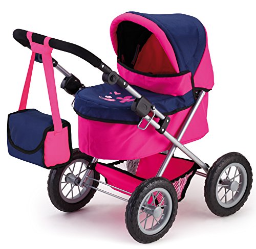 Cochecito de muñecas, carro, carrito muñeco, con bolsa, alto, color rosa y azul (13013AA)