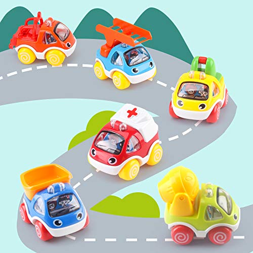 Coches Juguete para Bebes 1 Año, AmyBenton Conjunto de Vehículos para Niños 1 2 3 Años(Pull Back Car Toy, 6 PCS