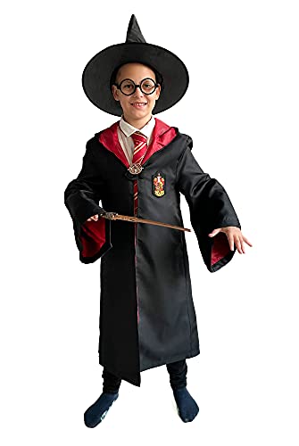 Cogio Disfraz de Mago Harry para niños, Incluye: Varita, Sombrero, Gafas, Corbata, Capa, medallón, Bufanda, 135 CM