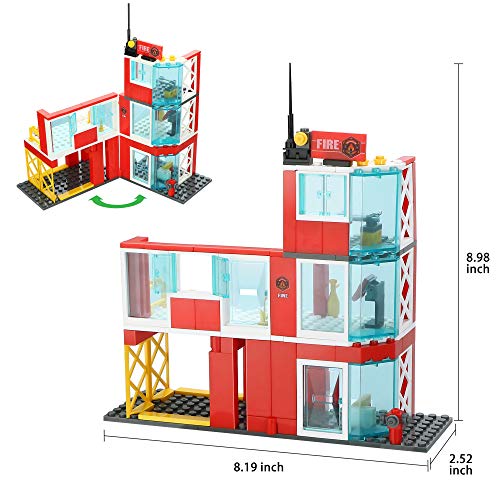 Cogo Juego de construcción de estación de Bomberos 2 en 1 con Kit de construcción de Bomberos para Motocicletas para niños de 6 años en adelante, 160 Piezas