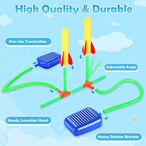 Cohete de Juegete Duelo, Lanza Cohetes Juegos para el Aire Libre Niños 2 - 8 Años con Cohetes de Air Espuma 4 Normal + 2 Luminosos, Juegos Jardin para Niños Niña Exterior, Regalo Infantiles 2 Años+