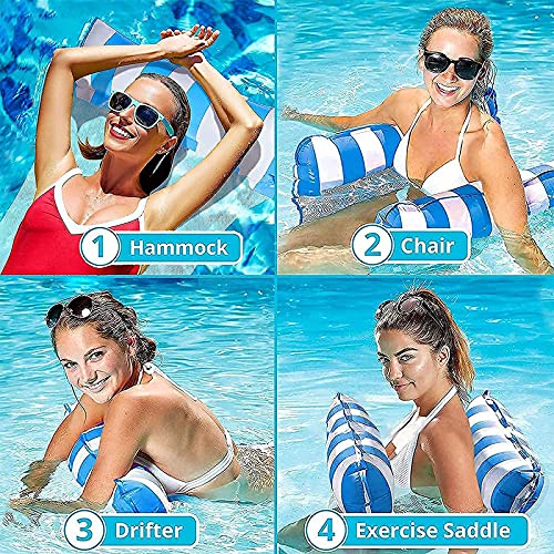 Colchoneta Piscina, Multifuncional 4 en 1 Verano Hamaca Piscina, Plegable Portátil Colchonetas Piscina para Adultos, Hamaca Flotante Piscina te da un Verano Fresco (Azul Oscuro, Rojo Rosa)