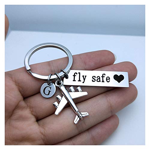 Colgante Llavero Custom Initial A-Z Letras Aeroplano Key Chain Drive Safe Fly Safe Keychain Parejas Hombres Boyfriend Ajuste de Vuelo Regalo Llavero (Color : M, Gem Color : Drive Safe)