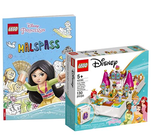 Collectix Lego Princess Set - Libro de cuentos de hadas con Ariel, Belle, Cenicienta y Tiana 43193 + Disney Princess Malspaß (tapa blanda)