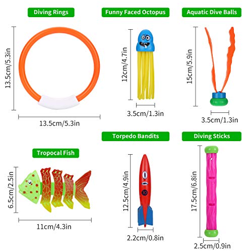 colmanda Juguetes de Buceo, 34 Piezas Juguete de Natación Juguetes Piscina Niños, Buceo Conjuntos de Juegos para Piscina Natación Subacuática Verano Juegos para Niños