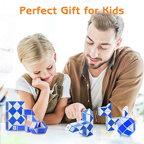 Colmanda Puzzle de Serpiente Mágica, 2 Piezas 24 Bloques Mágica Cubo de Serpiente, Snake Twist Puzzle Toys Juguetes de Rompecabezas para Niños Llenadores de Bolsos para Fiestas (Azul)