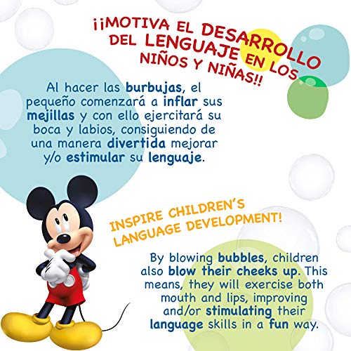 ColorBaby - Caja 36 pomperos, pompero Mickey Mouse, 60 ml, pomperos de jabón, pomperos infantiles, pomperos para niños cumpleaños, juguetes Mickey Mouse, Goofy, Pluto, Donald