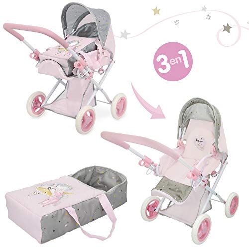 ColorBaby - Carrito de muñecas 3 en 1, sillita de paseo y canasto con asas lovely friends (49275)