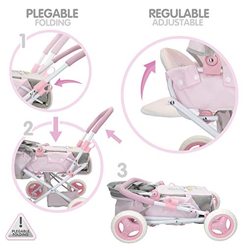 ColorBaby - Carrito de muñecas 3 en 1, sillita de paseo y canasto con asas lovely friends (49275)