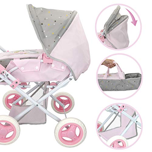 ColorBaby - Carrito de muñecas 3 en 1, sillita de paseo y canasto con asas lovely friends (49275)