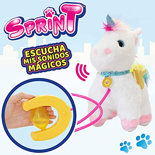 ColorBaby- Lucky Peluche, Sprint, Correa con Bomba de Aire, Andador, niñas Interactivo, Unicornio con Sonidos, A Partir de los 18 Meses, Incluye Pilas (46676), Multicolor