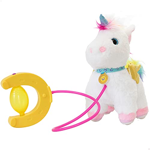 ColorBaby- Lucky Peluche, Sprint, Correa con Bomba de Aire, Andador, niñas Interactivo, Unicornio con Sonidos, A Partir de los 18 Meses, Incluye Pilas (46676), Multicolor