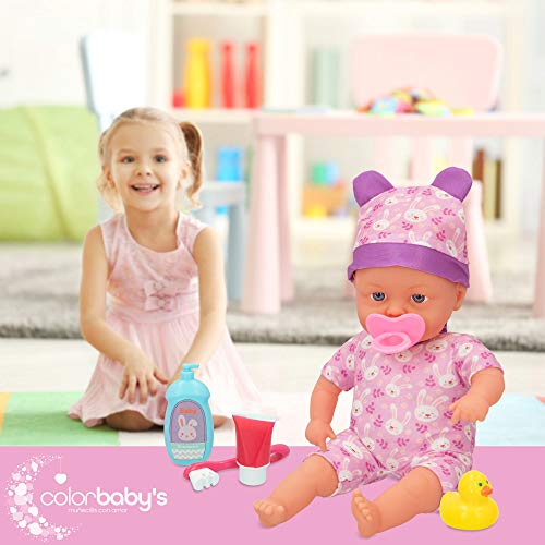 ColorBaby - Muñeco bebé blandito, con sonido y accesorios, con pijama, Muñeco 31 cm, Muñeco bebe recién nacido, Accesorios para bebes de juguete, a partir de 24 meses, colorbaby's (46541)