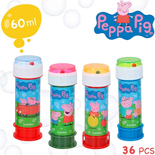 ColorBaby - Pack 36 pomperos Peppa Pig, pomperos para niños, pomperos baratos, bote pompas de jabón, juguete burbujas jabón, 60 ml, 3+, varios colores, 36 unidades