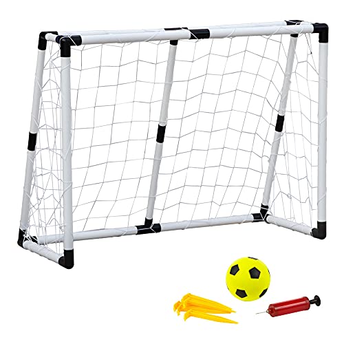 ColorBaby - Portería fútbol, Portería plegable, con balón Ø10,5 cm, hinchador, Portería fútbol niños jardín, 132x101x59 cm, 8 piquetas, Juegos de exterior, +6 años, CB Toys (40387)