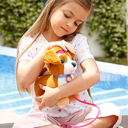 ColorBaby- Puppy Peluche, Sprint, Correa con Bomba de Aire, Perro Sonido, Levanta Orejas y colita, Perritos de Juguete Que andan, A Partir de los 18 Meses, Incluye Pilas (46675), Multicolor