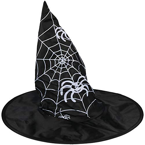 com-four® 3X Sombrero de Bruja para Disfraz de Bruja - Sombrero de Mago Ideal para Carnaval, Fiesta de Disfraces, Halloween (03 Piezas - Sombrero telaraña)