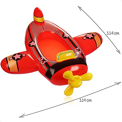 com-four® Figura de natación con diseño de avión - Bote de Goma Inflable para niños - colchón de Aire para divertirse en el baño - Figura de baño para la Playa y la Piscina (Avion Rojo)