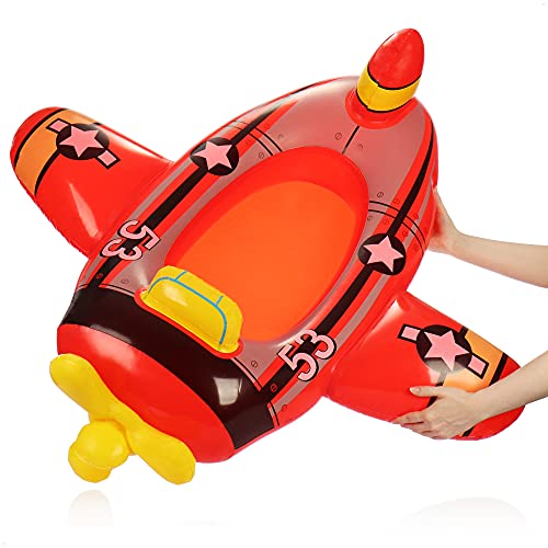 com-four® Figura de natación con diseño de avión - Bote de Goma Inflable para niños - colchón de Aire para divertirse en el baño - Figura de baño para la Playa y la Piscina (Avion Rojo)