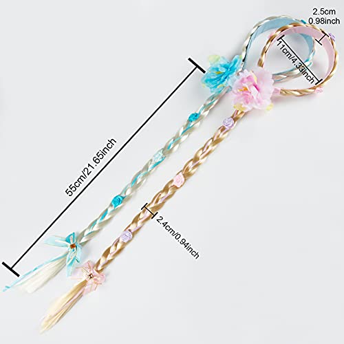 Comius Sharp Pelucas de Niña Cuerda de Pelo 2 Piezas Rapunzel Princesa Diadema Peluca Accesorios de Vestir Niñas Peluca Trenzas Regalo Infantil para Fiesta de Cumpleaños Con Flores Artificiales