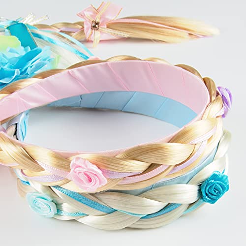 Comius Sharp Pelucas de Niña Cuerda de Pelo 2 Piezas Rapunzel Princesa Diadema Peluca Accesorios de Vestir Niñas Peluca Trenzas Regalo Infantil para Fiesta de Cumpleaños Con Flores Artificiales