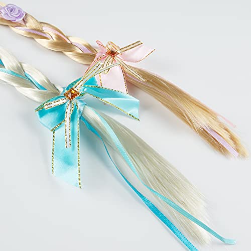 Comius Sharp Pelucas de Niña Cuerda de Pelo 2 Piezas Rapunzel Princesa Diadema Peluca Accesorios de Vestir Niñas Peluca Trenzas Regalo Infantil para Fiesta de Cumpleaños Con Flores Artificiales