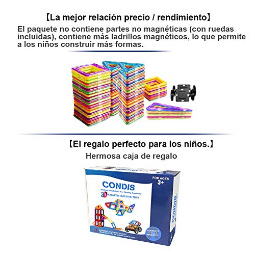 CONDIS Bloques de Construcción Magnéticos para niños, Juegos de Viaje Construcciones Magneticas imanes Regalos cumpleaños Juguetes Educativos para Niños Niñas de 2 3 4 5 6 7 8 Años，78 Piezas