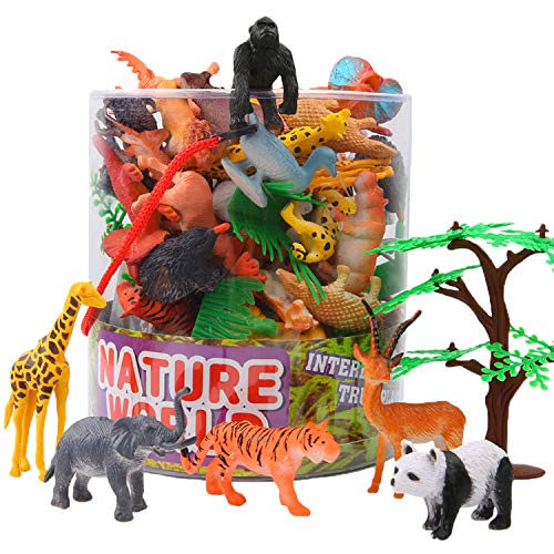 Conjunto de Juguetes Animales de Mini Selva de 54 Piezas,Favoritos de Fiesta de Animales de Mundo Zoológico para Chicos, Conjunto de Juguetes de Animales de Granja Pequeños de Bosque para los Niños