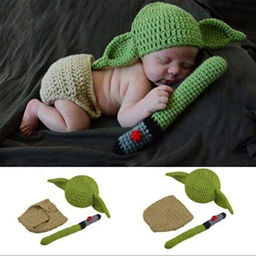 Conjunto de traje de bebé Crochet Knit Ducha Regalo Pañal Cubierta Yoda Sombrero Ropa de Cumpleaños Trajes Hecho a Mano Suave Lindo Fotografía Prop Recién Nacido Dibu