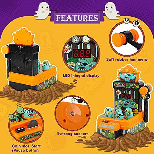 COOJOMMY Juguete de Martillo, Mini Juego Arcade Electrónico, Juego Interactivo de Golpear, Juego de Monedas de Banco con 2 Martillos, Regalo de Halloween Navidad para Niños Niñas Más de 3 Años