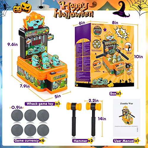 COOJOMMY Juguete de Martillo, Mini Juego Arcade Electrónico, Juego Interactivo de Golpear, Juego de Monedas de Banco con 2 Martillos, Regalo de Halloween Navidad para Niños Niñas Más de 3 Años