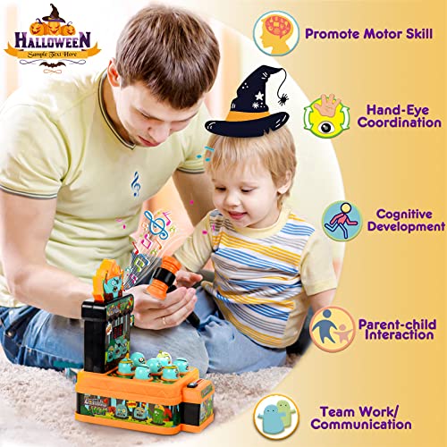 COOJOMMY Juguete de Martillo, Mini Juego Arcade Electrónico, Juego Interactivo de Golpear, Juego de Monedas de Banco con 2 Martillos, Regalo de Halloween Navidad para Niños Niñas Más de 3 Años